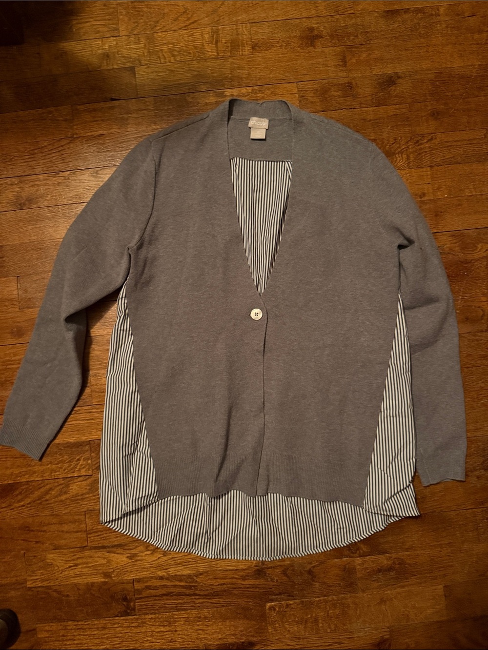 Chico's Gray Layered-Look V-Neck Cardigan